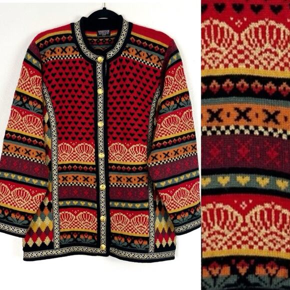 VRIKKE Norwegian Cardigan Sweater Wool Bohemian Vintage Irene Haughland Zahl - Picture 1 of 9